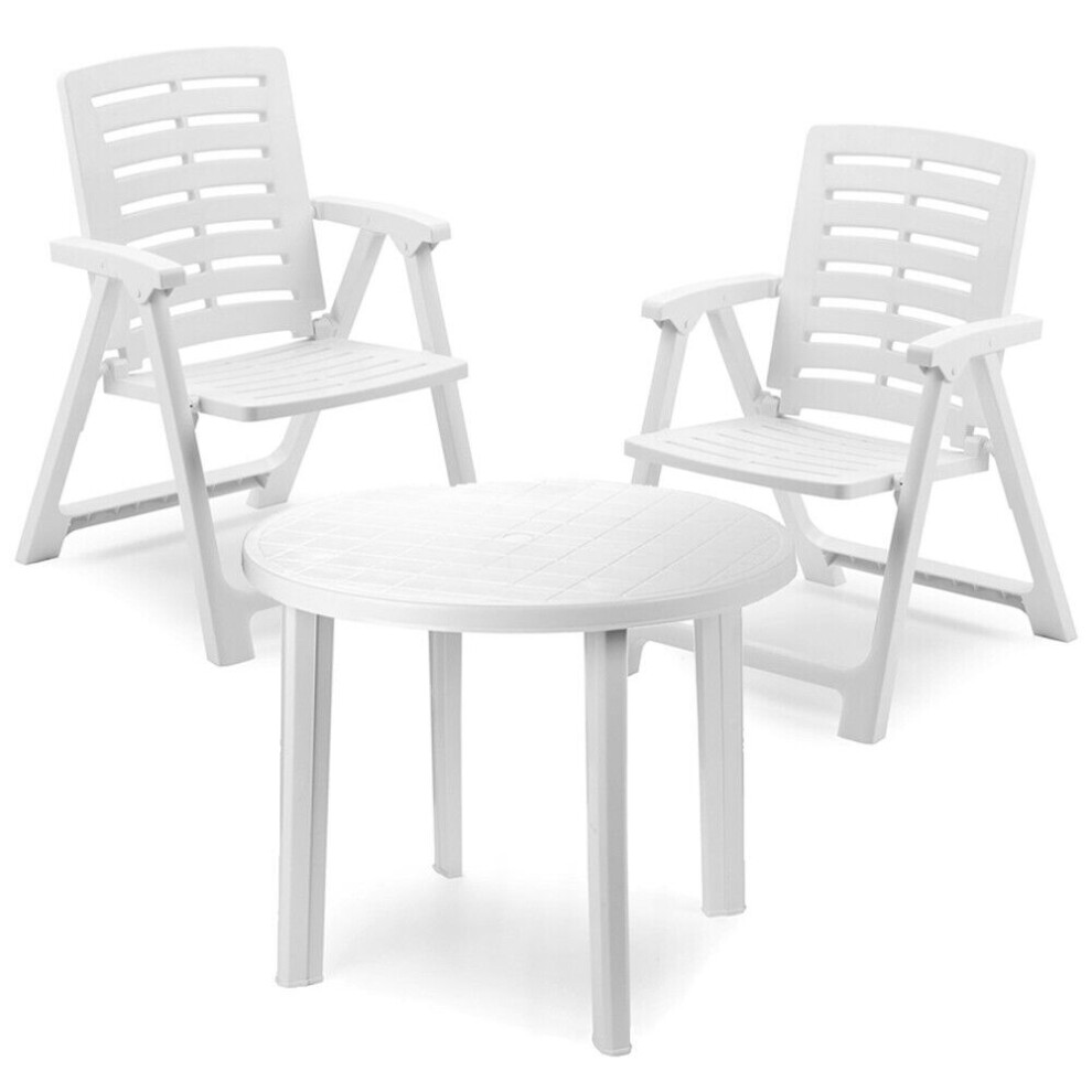 Round Plastic Table & 2 Folding Chairs Set Garden Patio Furniture