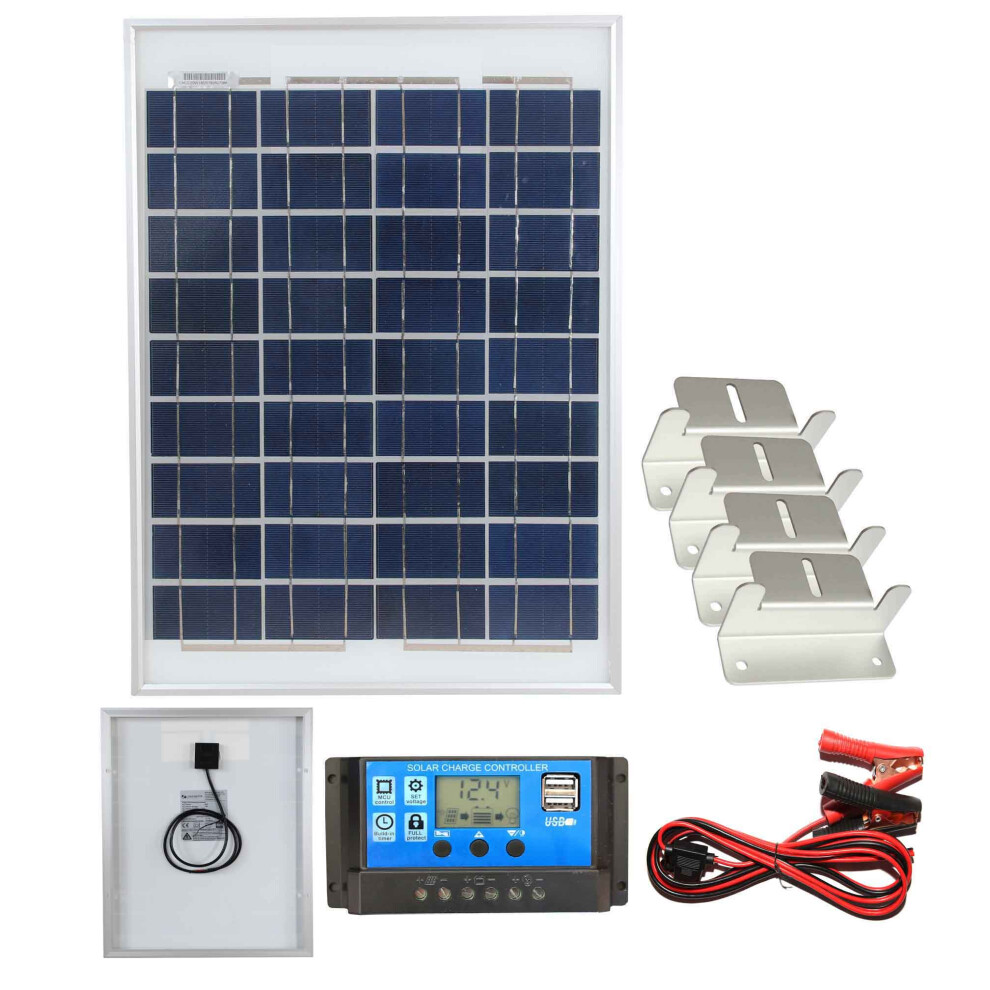 (20w Poly PWM Kit 12v) Lowenergie Poly Solar Panel Battery Charging Kit 12V/24V with Charger Controller & Mounting Bracket Set. for Caravans, Motorhomes, Boats