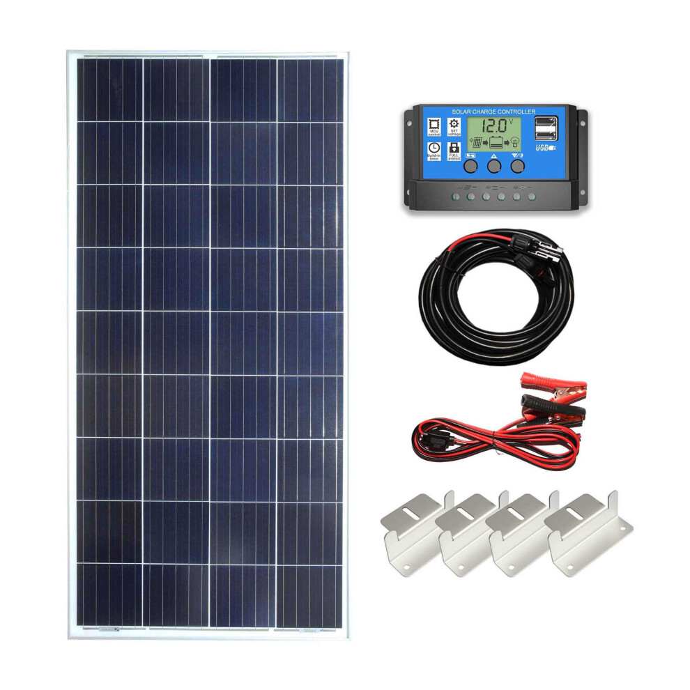 (150w Poly PWM Kit 12v) Lowenergie Poly Solar Panel Battery Charging Kit 12V/24V with Charger Controller & Mounting Bracket Set. for Caravans, Motorhomes, Boats