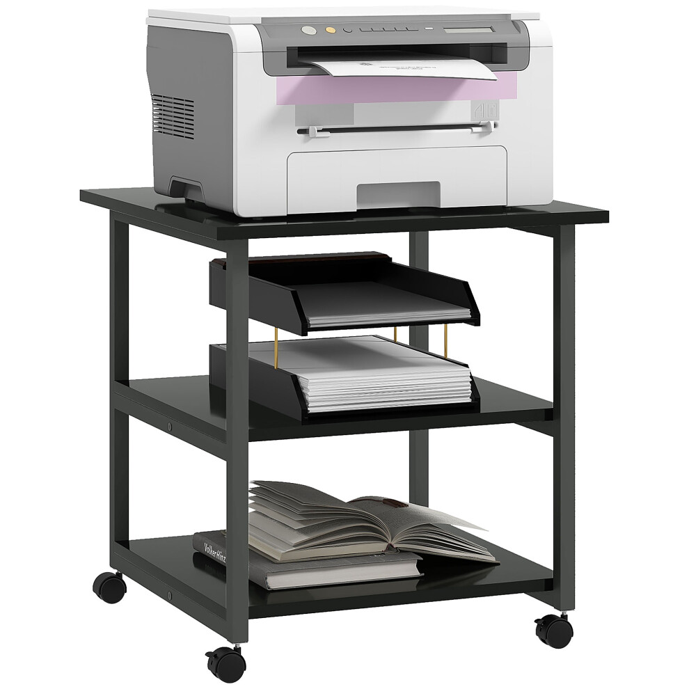 3 Tier Printer Stand With Shelf And Wheels Rolling Printer Cart