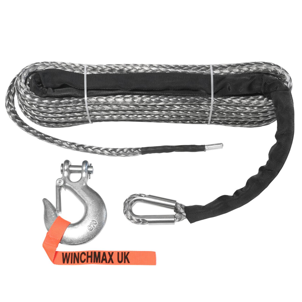 WINCHMAX Premium Quality Synthetic Winch Rope 25m x 13mm, Hole Fix. 1/2 Inch Clevis Hook.