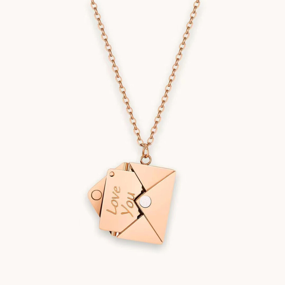 (Rose gold, Loveyou) Envelope Love Letter Necklace For Women And Men, Stainless Steel Engraved Locket With I Love You, Secret Message Jewelry Gift For Couples Valentine's