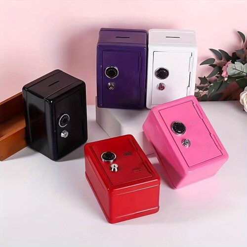 (Pink) Metal Mini Safe, Creative Lockable Change Deposit Box, Key Storage Box 2