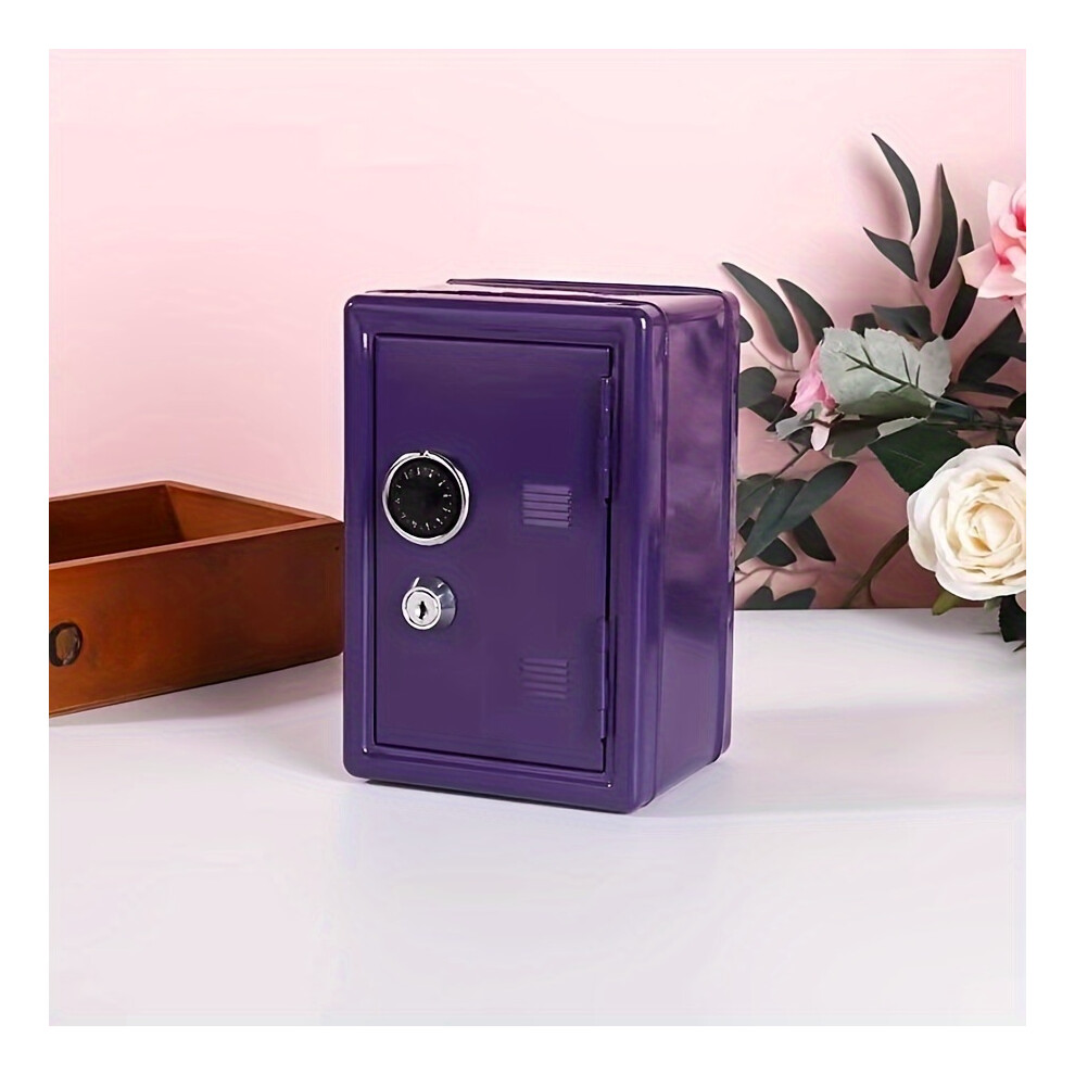 (Purple) Metal Mini Safe, Creative Lockable Change Deposit Box, Key Storage Box