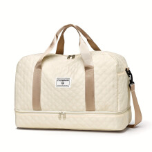 (Beige) 1PC Lightweight Argyle Pattern Luggage Bag, Large Capacity Travel Duffle Bag, Portable Overnight Bag