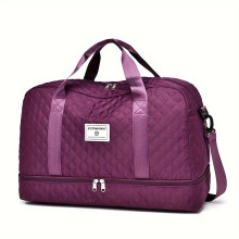 (Dark Purple) 1PC Lightweight Argyle Pattern Luggage Bag, Large Capacity Travel Duffle Bag, Portable Overnight Bag