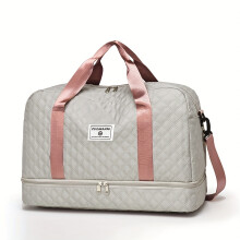 (Gray) 1PC Lightweight Argyle Pattern Luggage Bag, Large Capacity Travel Duffle Bag, Portable Overnight Bag