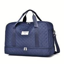 (Dark Blue) 1PC Lightweight Argyle Pattern Luggage Bag, Large Capacity Travel Duffle Bag, Portable Overnight Bag