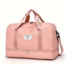 (pink) 1PC Lightweight Argyle Pattern Luggage Bag, Large Capacity Travel Duffle Bag, Portable Overnight Bag