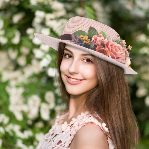 (White, One Size Fits All) Handmade Flower Straw Hat Solid Color Elegant Beach Sunscreen Hat 1