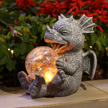 (Dragon) New solar LED Light Resin Dragon Statue, Garden Dragon Sculpture with Magical Glowing Globe, Outdoor Lawn Porch Decor