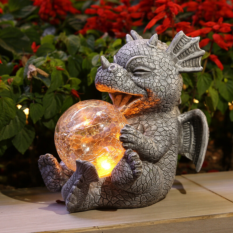 Skesrjtop (Dragon) New Solar Led Resin Dragon Statue, Garden Dragon Sculpture With Magical Glowing Globe, Outdoor Lawn Porch Decor Light