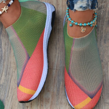 (Light Grey, 7.5) Women's Colorbloack Sock Shoes, Breathable Knit Slip On Low Top Walking Sneakers