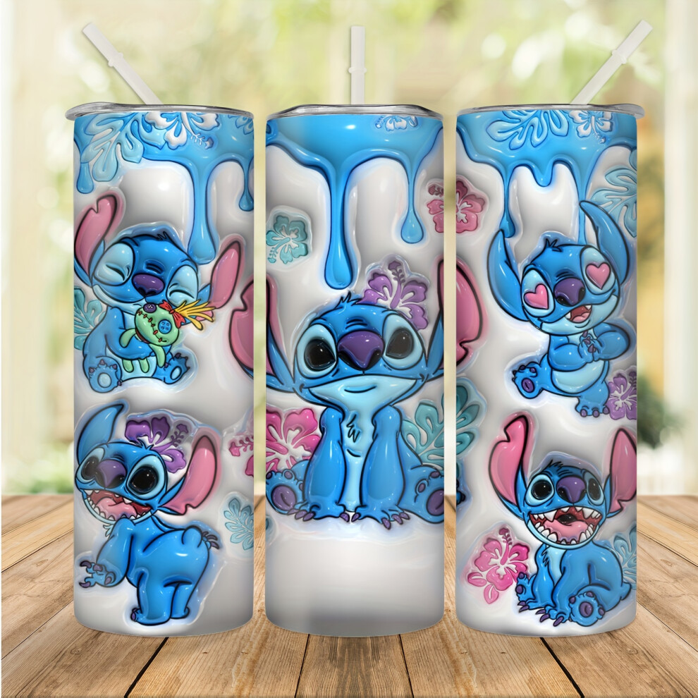 (OZ0627) Cartoon Tumbler With Lid And Straw, 20oz Stitch Stainless Steel Water Bottle, Insulated Cups