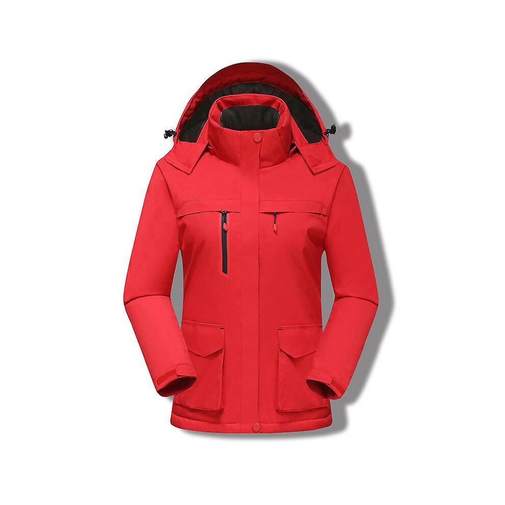 (Red, S) Women's Heated Jacket, Windproof Electric Insulated Coat With Detachable Hood