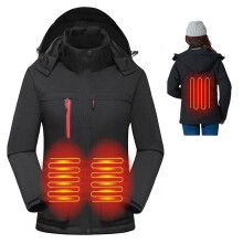 (Black, M) Women's Heated Jacket, Windproof Electric Insulated Coat With Detachable Hood