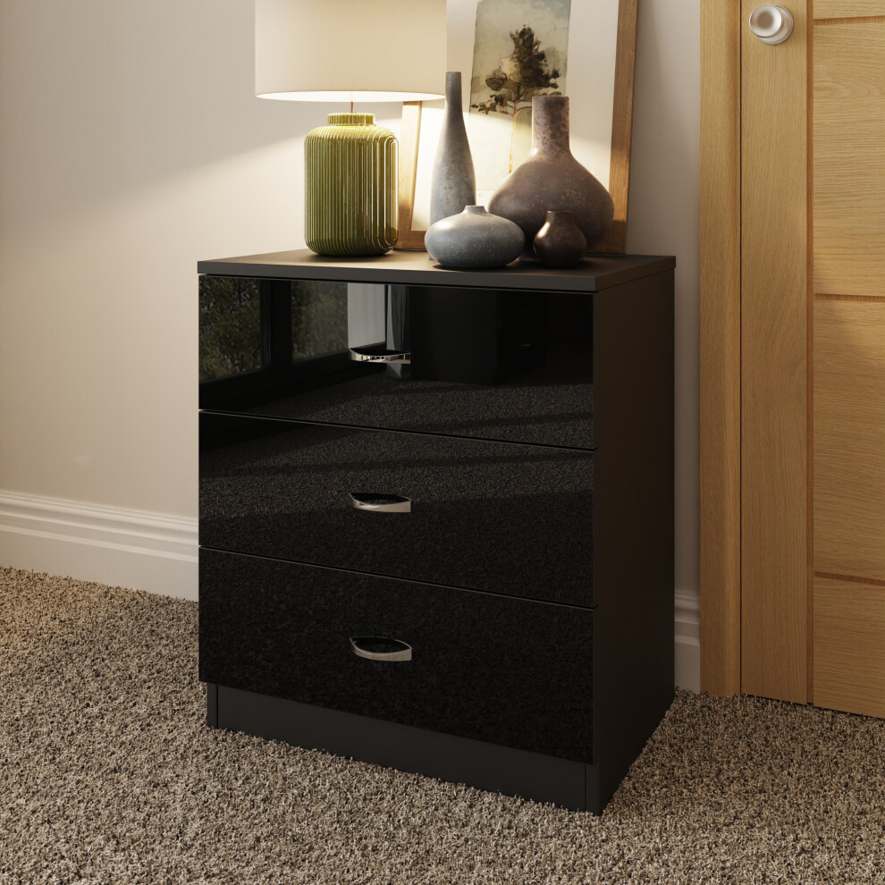 High Gloss 3 Drawer Deep Bedside Table Nightstand