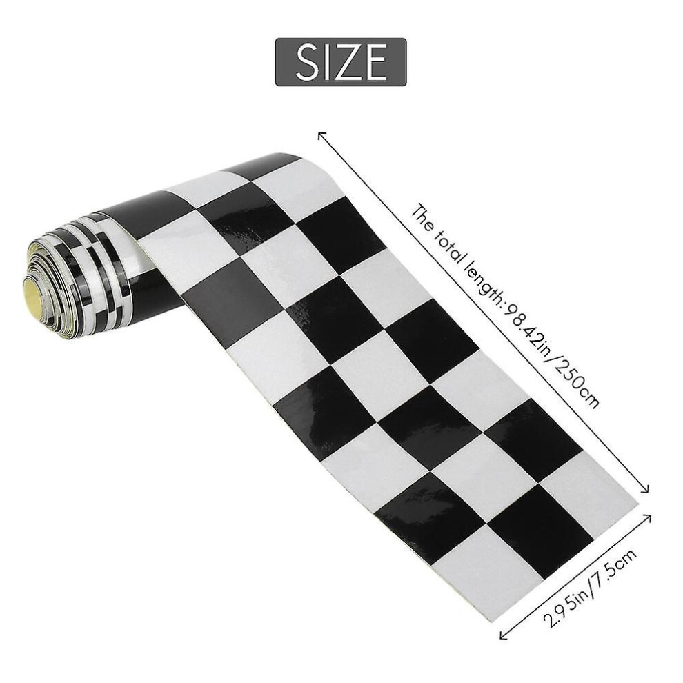 3 Inch Checkered Decal Tape Car Motorcycle Bike Tank Sticker Black/White 7669442716523
