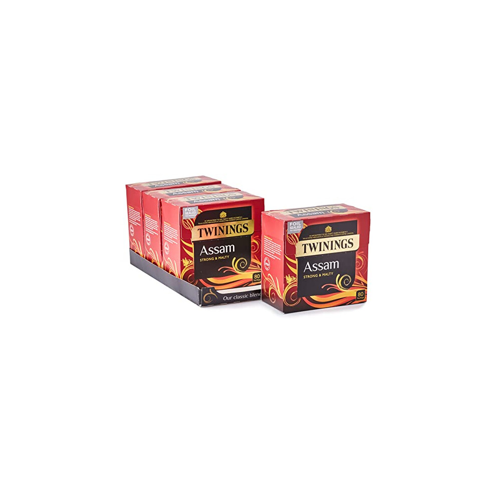 Twinings Assam Tea | Strong, Bold & Malty Black Tea | Refreshing & invigorating Indian Tea Blend | Multipack Bulk Buy, 320 (4 x 80) Biodegradable Tea