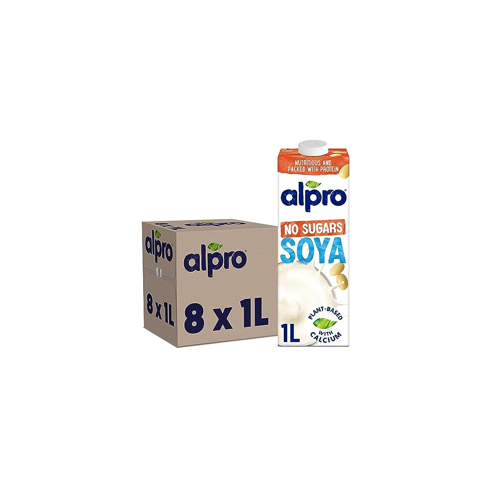 Alpro Soya No Sugars Plant-Based Long Life Drink, Vegan & Dairy Free, 1L (Pack of 8)