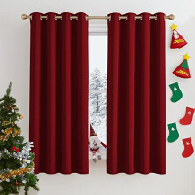 PONY DANCE Red Blackout Curtains - Thermal Eyelet Window Curtain Panels Light Block Small Drapes for Bedroom Christmas Decor, Gift for Kids, W 52 inch