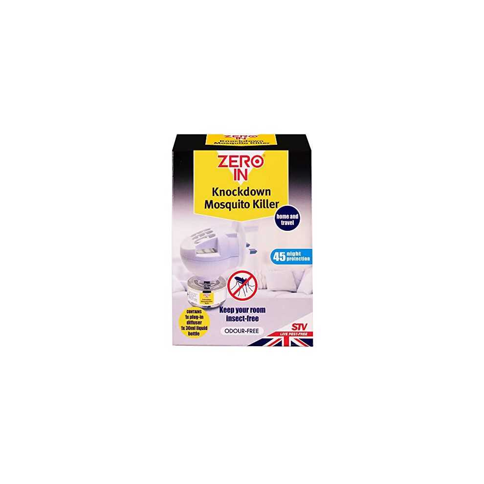 Zero In ZER740 Knockdown Plug-In Mosquito Killer. Plug-In Insect Killer. For Home & Travel. Lasts for up to 45 Nights, White, 6.5x16.4x20.2 cm