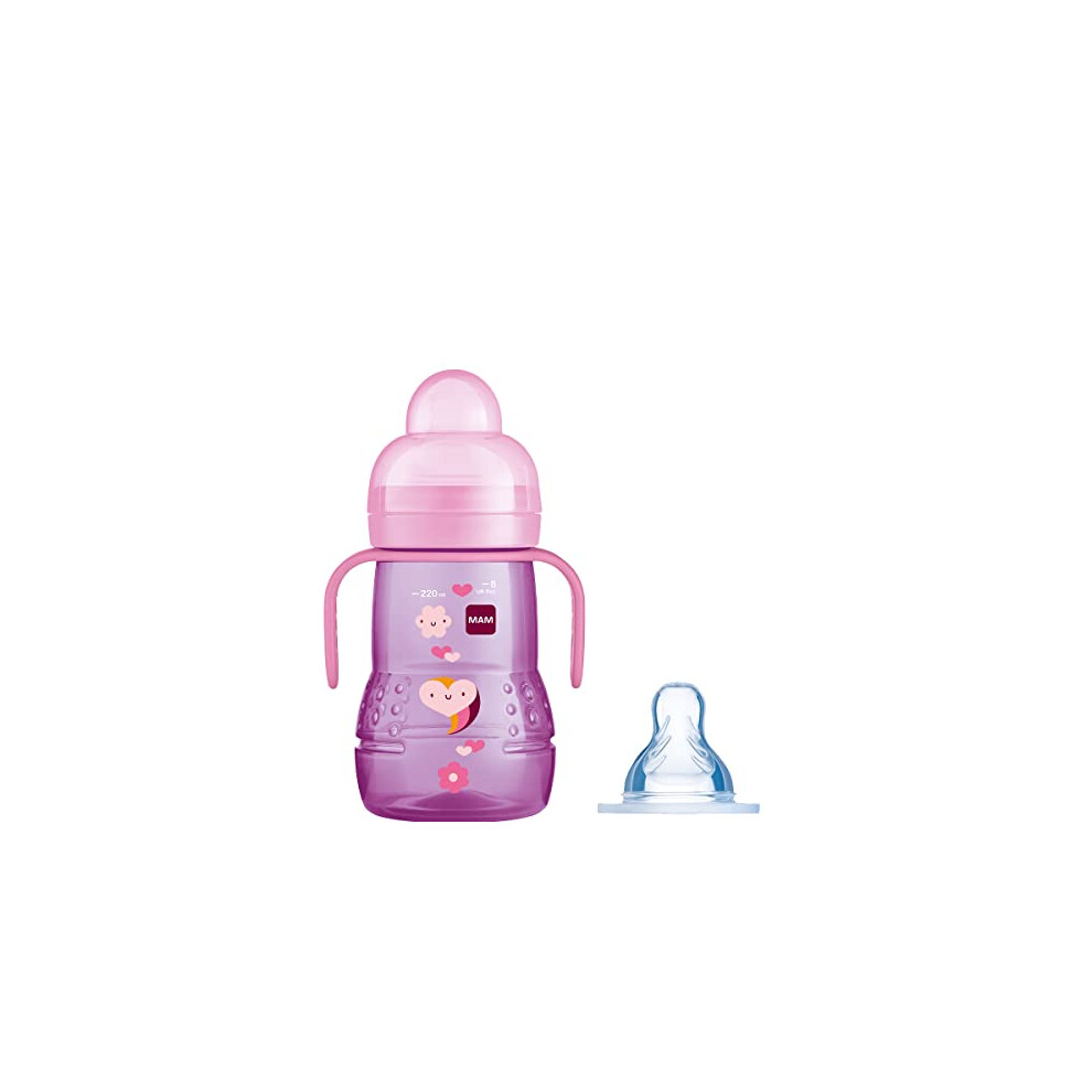 MAM Trainer+ 220ml, Baby Cup Suitable from 4+ Months, Trainer Cup for Independent Drinking, Spill-Free Toddler Cup, Pink (Designs May Vary)