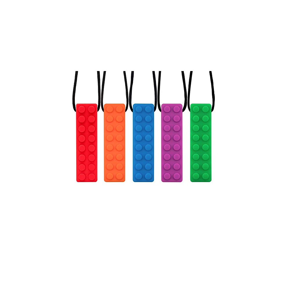 Novelfun Sensory Chew Necklace, 5 Pack Silicone Chew Pendant Training and Development Fidget Toy Chewing Necklace for Teething Babies, Autism ADHD