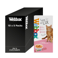 Webbox Lick-e-Lix Salmon Cat Treats - Kitten Friendly, Wheat & Grain Free, No Artificial Preservatives or Colours - 10 x 5 Sachets - PET-774338