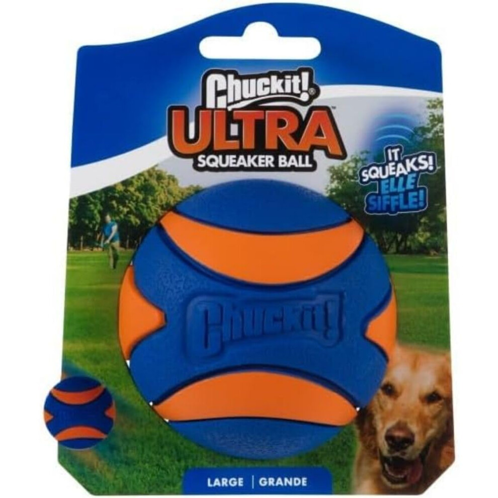 ChuckIt! Ultra Squeaker Ball Dog Toy, Durable High Bounce Floating Rubber Squeaky Dog Ball, Launcher Compatible Toy For Dogs, 1 Pack, Large