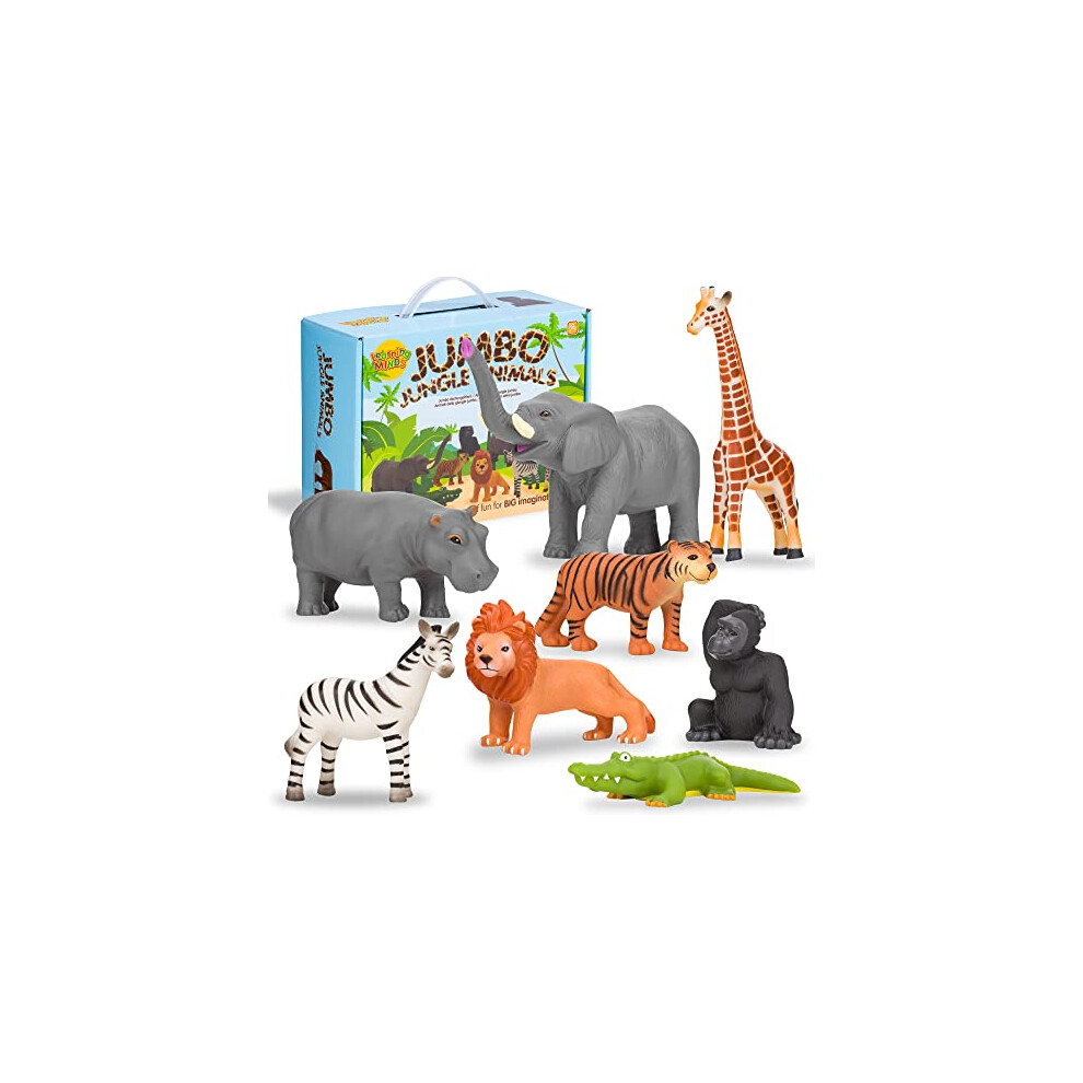 Learning Minds Set of 8 Jumbo Jungle Animal Figures - Zoo Animals For 1, 2, 3 Year Olds - Toy Safari Animals For Kids, Boys - Suitable From 18 Months