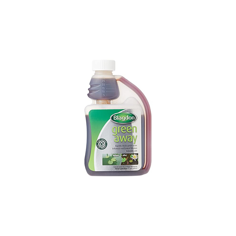 Blagdon Green Away Pond Water Treatment, Clears Green Water and Suspended Algae Particles, Natural, Plant Friendly, Safe for Fish, 250 ml, Treats