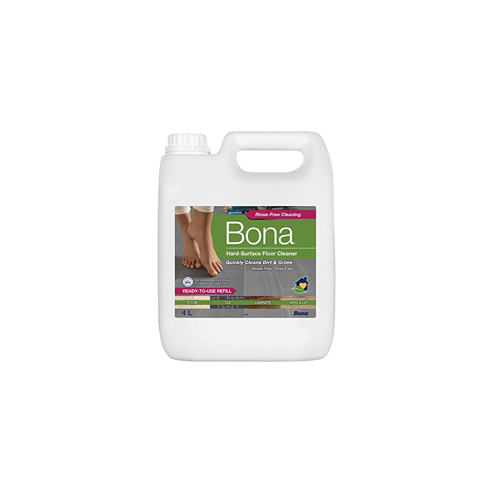 Bona Hard-Surface Floor Cleaner Liquid, for Stone, Tile, Laminate & LVT Floors, 4 Litre Refill Bottle