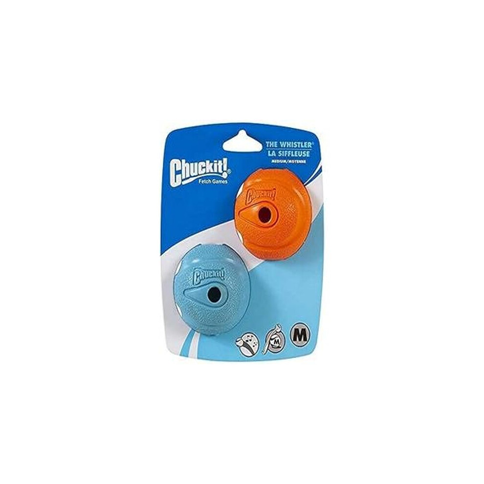 Chuckit! The Whistler Ball, Durable High Bounce Rubber Dog Ball, Launcher Compatible, &, 2 Pack Orange/Blue Medium