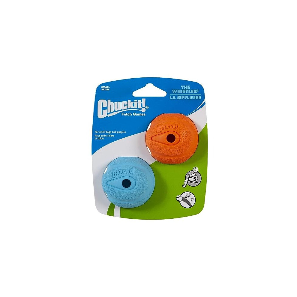 Chuckit! Whistler Ball Dog Toy, Durable High Bounce Floating Rubber Engaging Dog Ball, Launcher Compatible Toy For Dogs, 2 Pack, Small