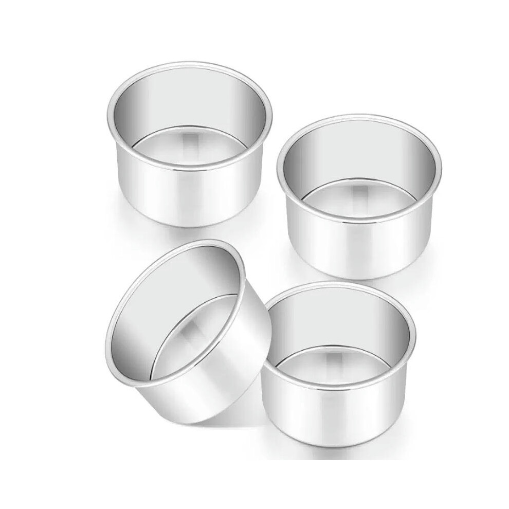 (4 inch  4 pcs, Round) 4 Inch Small Cake Pan Set of 4, Stainless Steel Mini Round Smash Cake Baking Pans, Mirror Finish & Dishwasher Safe