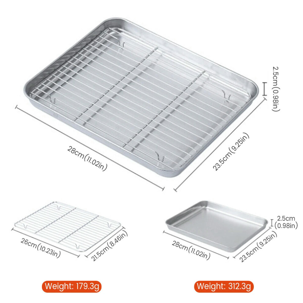 (L 28x23.5x2.5cm) Stainless Steel Baking Pan Tray With Wire Rack Cake Baking BBQ Pan Tray Plate Oven Brownie Rack Cooking Roasting Grilling Tool