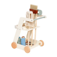 (Design 2) Kids Wooden Cleaning Set Cart Toy Pretend Play Janitor Clean up Toy