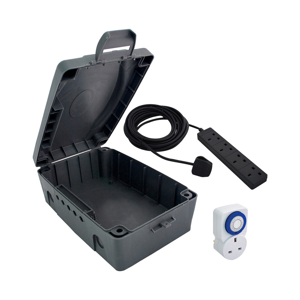 Masterplug Ip54 Weatherproof Enclosure Lead & Timer 4 Gang 8M 5015056634555
