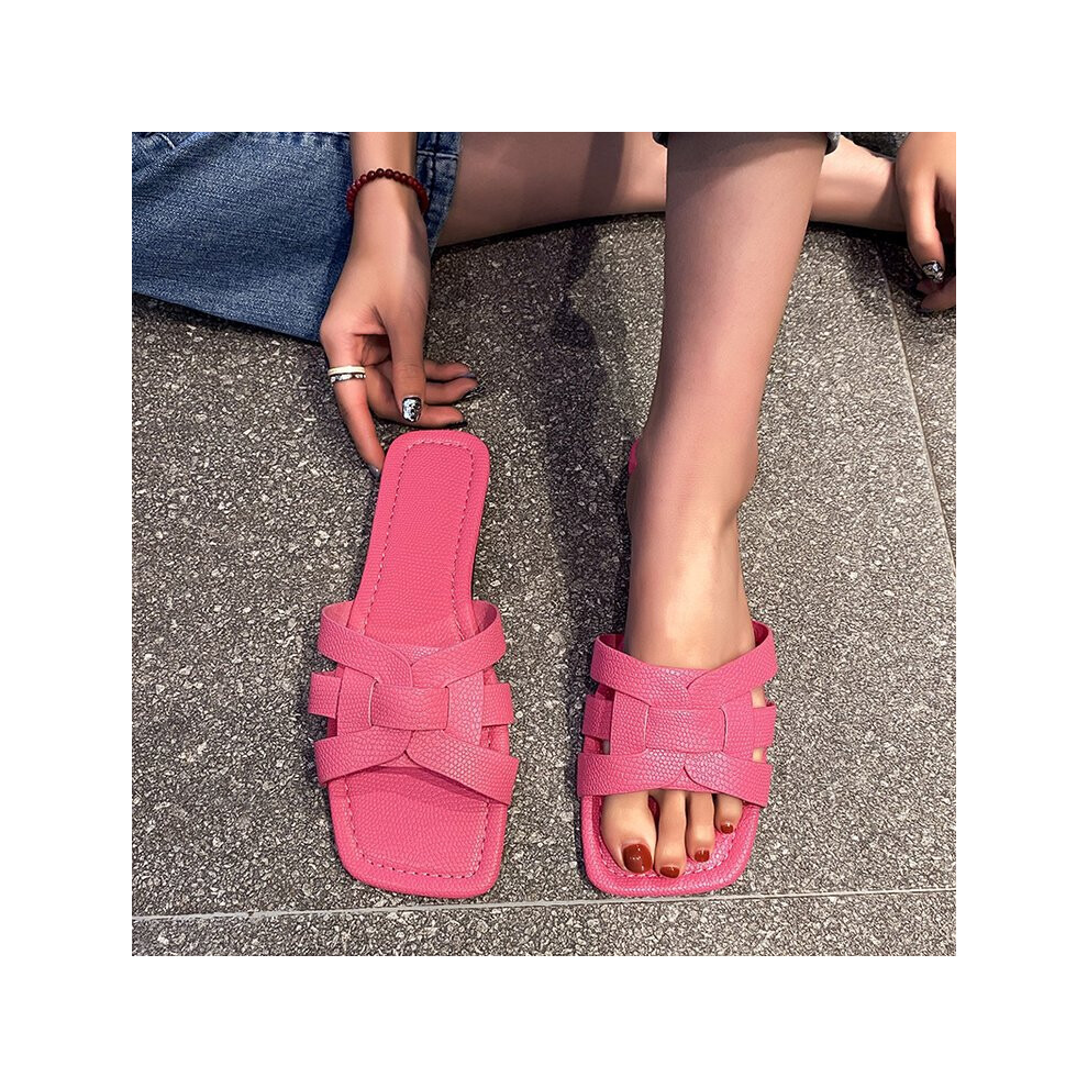 (Pink, 39?Foot Length24.5cm/9.8in) Open Toe Sandals Womens Flat Slippers Low Heel Breathable Lightweight Casual