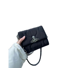 cowboy Chain Flap Hobo Vivienne West wood Bag Simple Black All-Match Small Square Bag Nylon Cloth Shoulder Messenger Bag