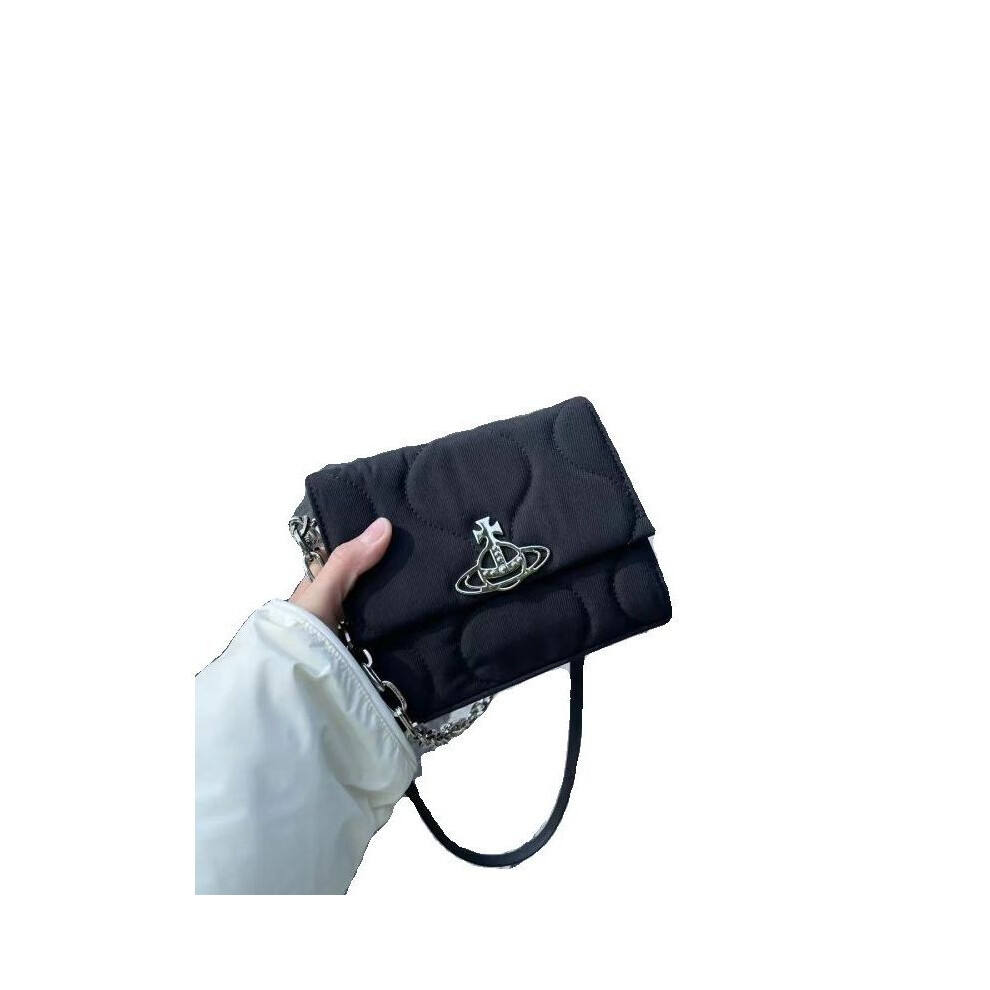 cowboy Chain Flap Hobo Vivienne West wood Bag Simple Black All-Match Small Square Bag Nylon Cloth Shoulder Messenger Bag