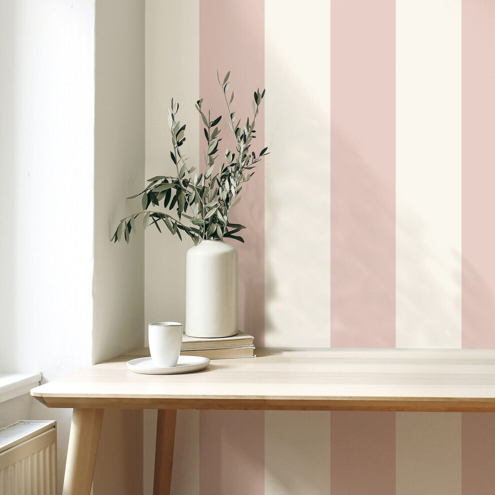Sophie Laurence Stripe Wallpaper Feature Wall Smooth Finish Retro Kids Girls Bedroom Pink/White