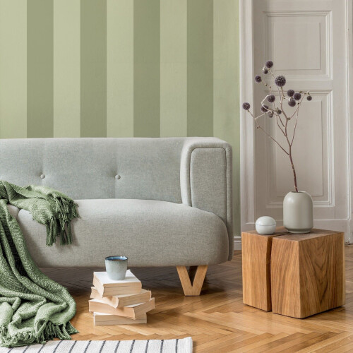 Sage Green Wallpaper Stripe Quality Feature Wall Smooth Finish Bedroom Hallway 2