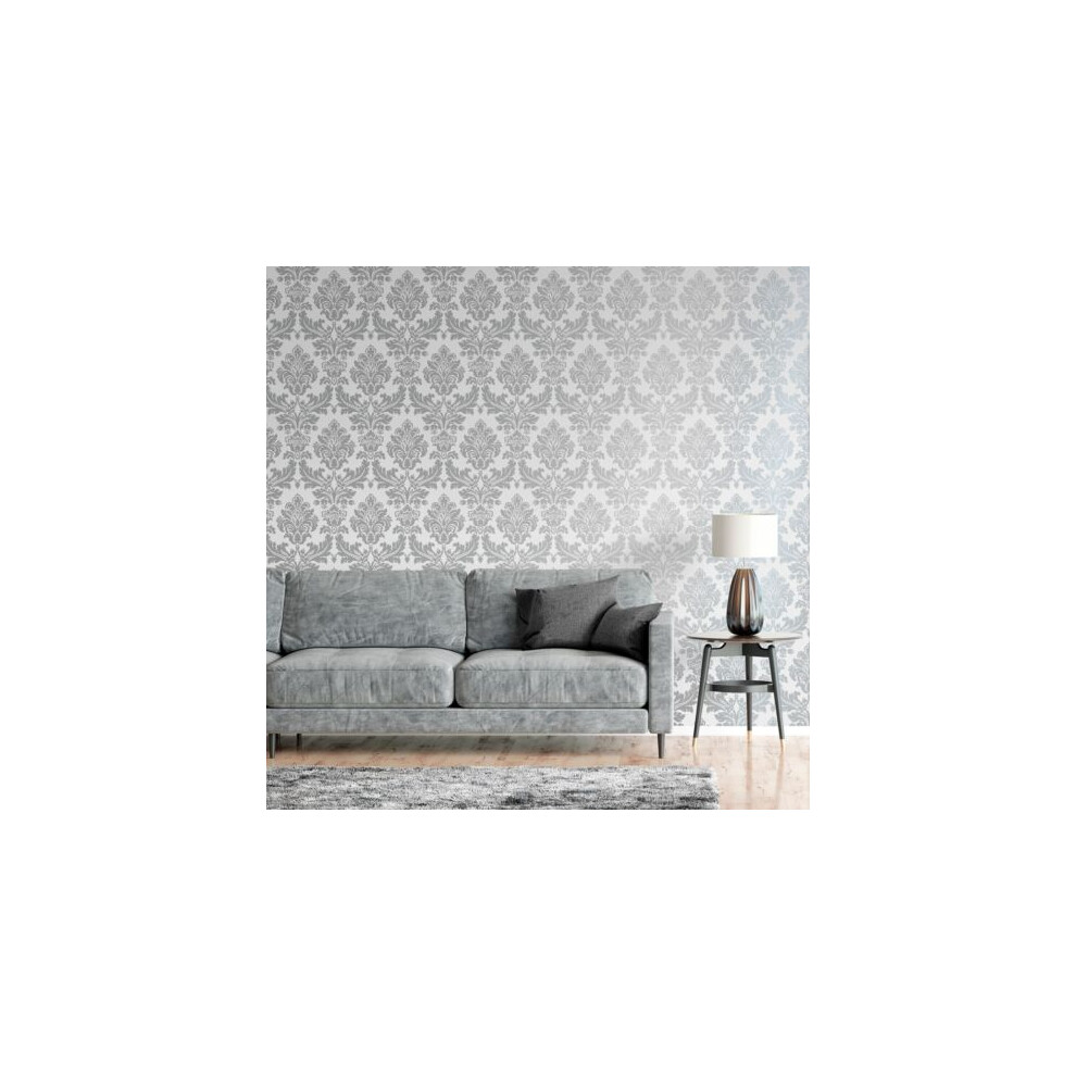 Sl43461 Silver Grey Damask Wallpaper - Floral Pattern, Metallic Finish, Peelable & Washable Roll (5.2M2) 5061018353965