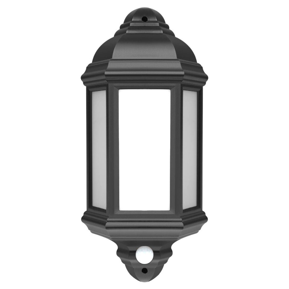 Bright Source Outdoor 7w Integrated LED 3-Sided Half Wall Lantern, PIR Motion Sensor, Traditional Style, IP44, 550lm, Black, 4000K Cool White