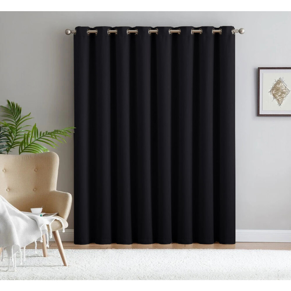 (Black, 66" x 84"-Door Curtain) Insulated Heavy Thermal Blackout Curtains Pair Eyelet Ring Top Ready Made Window Panel Free Tieback