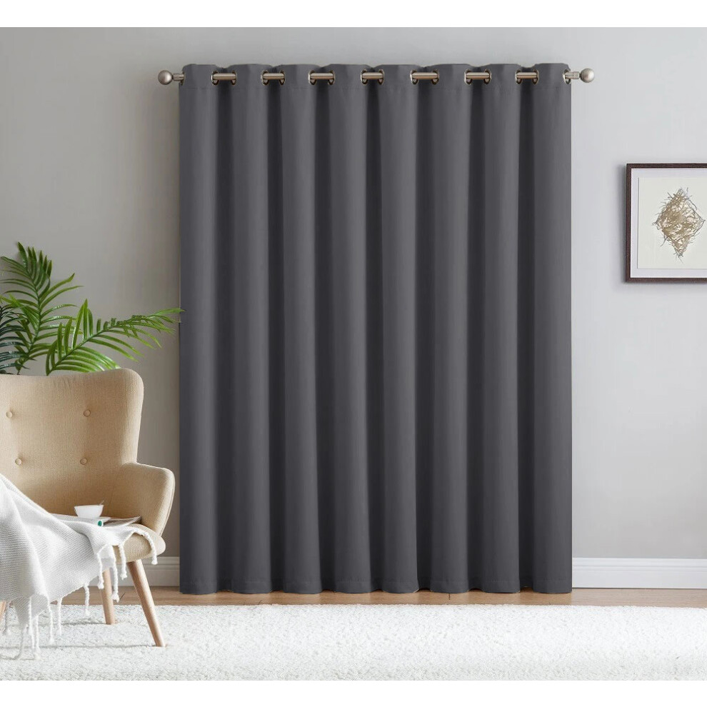 (Grey, 66" x 84"-Door Curtain) Insulated Heavy Thermal Blackout Curtains Pair Eyelet Ring Top Ready Made Window Panel Free Tieback