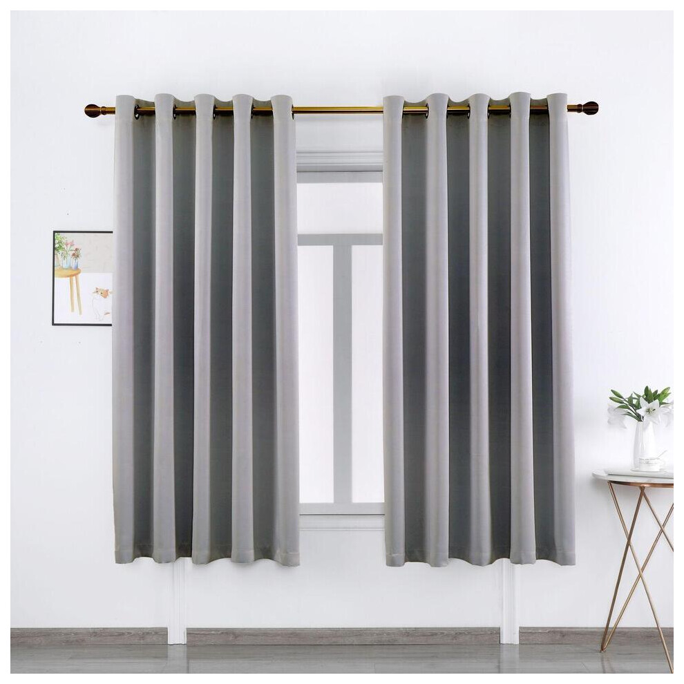 (Silver Grey, 46" x 54") Insulated Heavy Thermal Blackout Curtains Pair Eyelet Ring Top Ready Made Window Panel Free Tieback