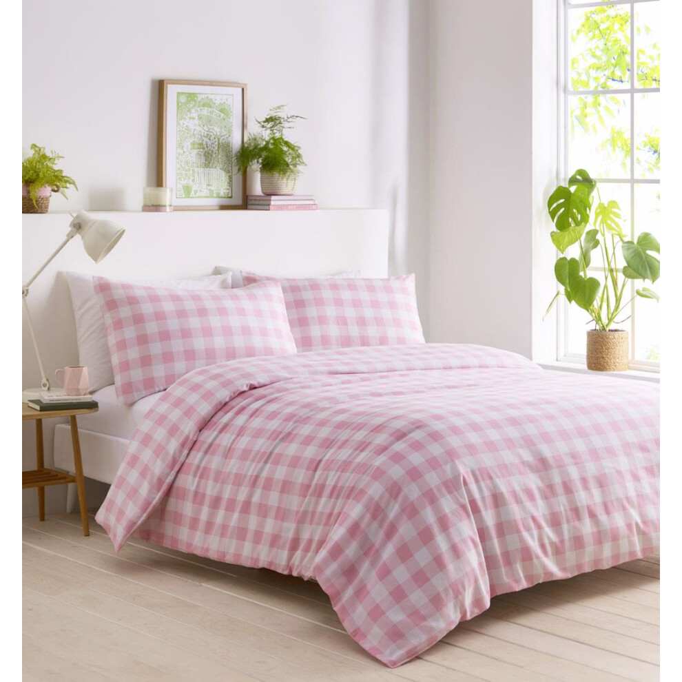 (Double, Pink) Gingham duvet cover sets new check bedding sunshine yellow baby pink light blue